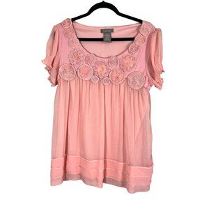 Retro Floral Coquette Feminine Top L Pink Y2K Boho Western Classic Chic Glam 80s